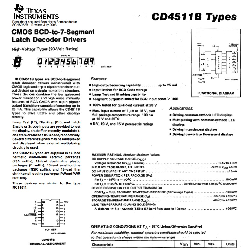 CD4511 BCD To 7 Segment Latch Decoder :: Micro JPM